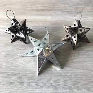 Set of 3 Punched Tin Star Ornaments